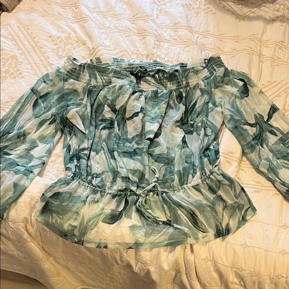 White House Black Market Leaf Print Off-Shoulder Blouse